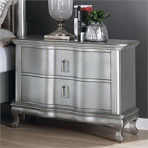 Furniture of America Pappa 2-Drawer Solid Wood Nightstand in Silver