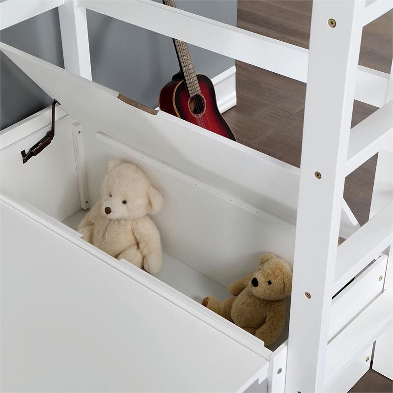 Furniture of America Banty Solid Wood Loft Bed with Workstation in White