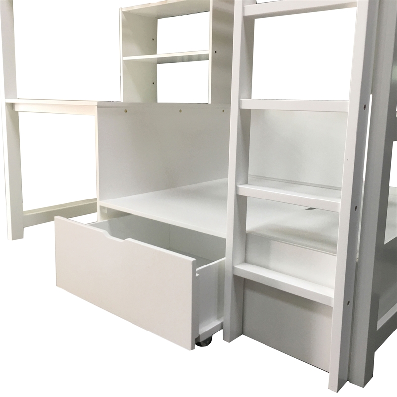 Furniture of America Banty Solid Wood Loft Bed with Workstation in White