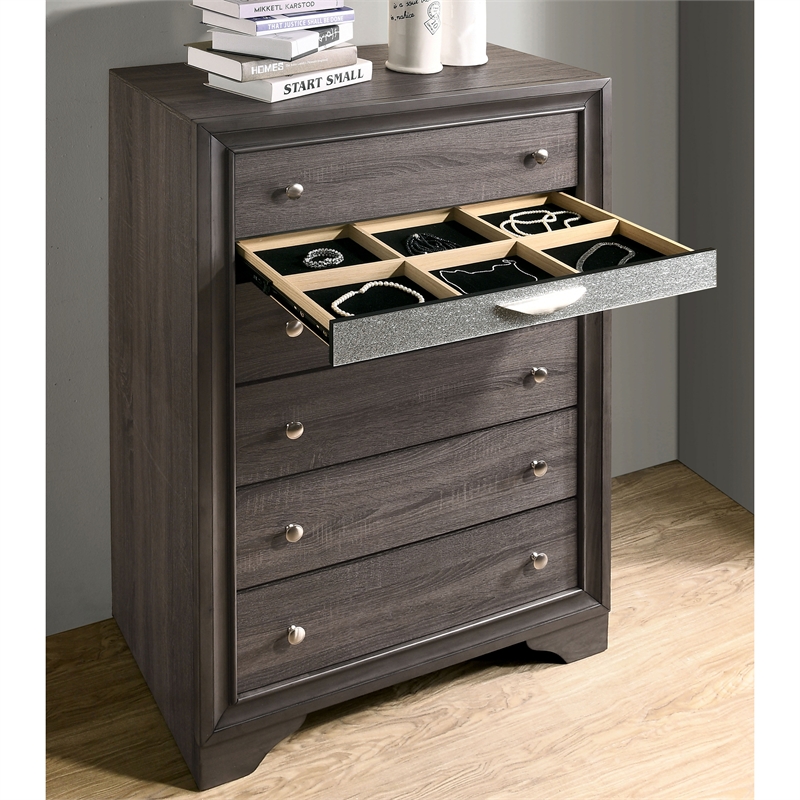 Furniture of America Laren 2pc Gray Solid Wood Bedroom Set - King + Chest