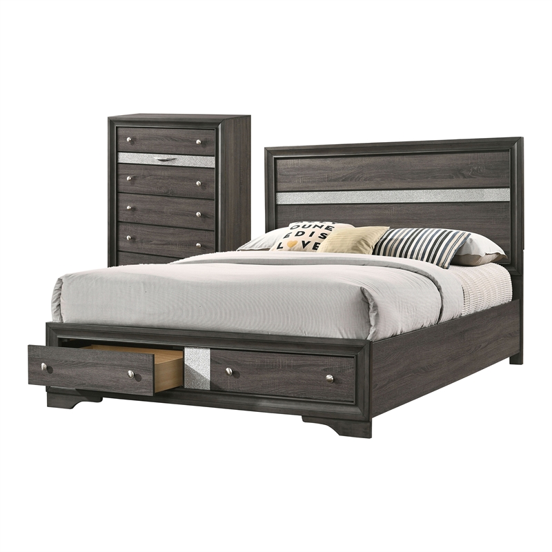 Furniture of America Laren 2pc Gray Solid Wood Bedroom Set - King + Chest