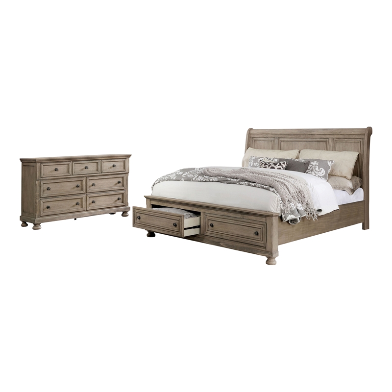 Furniture of America Frigga 2pc Gray Solid Wood Bedroom Set - Queen + Dresser