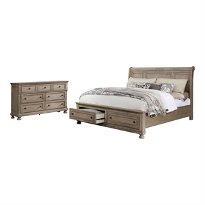 Furniture of America Frigga 2pc Gray Solid Wood Bedroom Set - Queen + Dresser