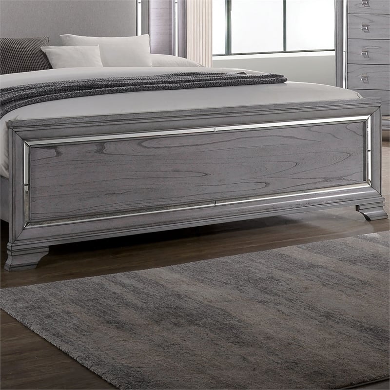 FOA Hariston 3pc Light Gray Solid Wood Bed Set - Cal King + Nightstand + Chest