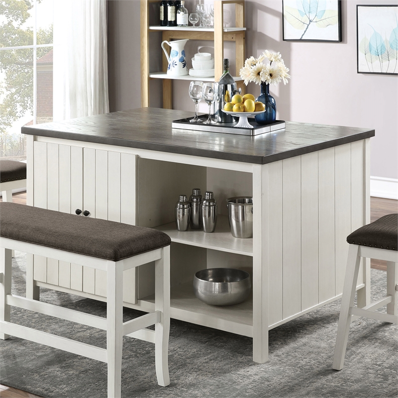 Furniture of America Ablania Solid Wood Antique White 4-Piece Counter Dining Set