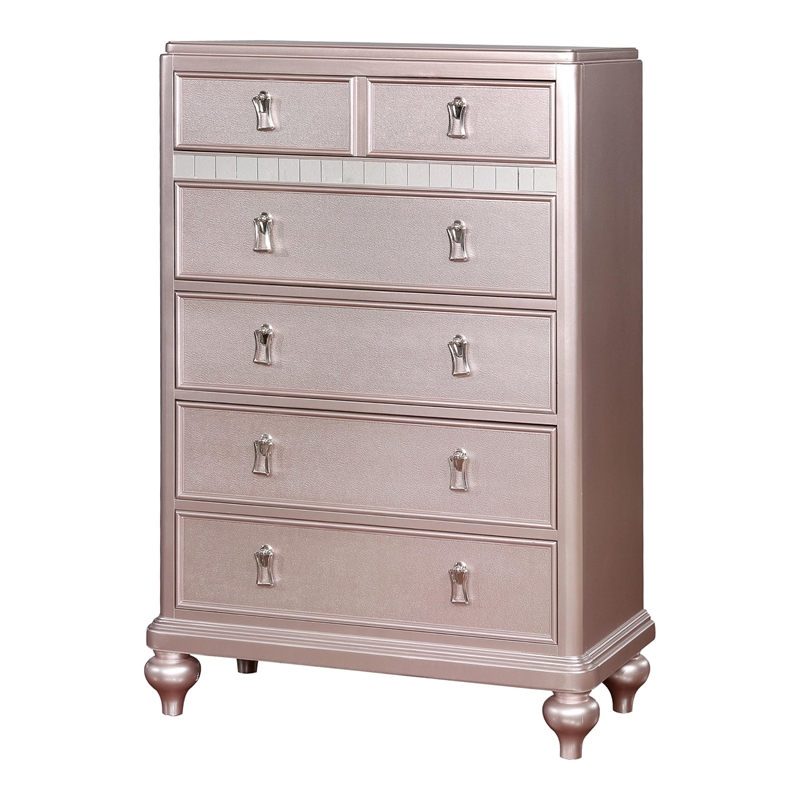 Furniture of America Paisley 2pc Rose Gold Solid Wood Bedroom Set - Queen+Chest