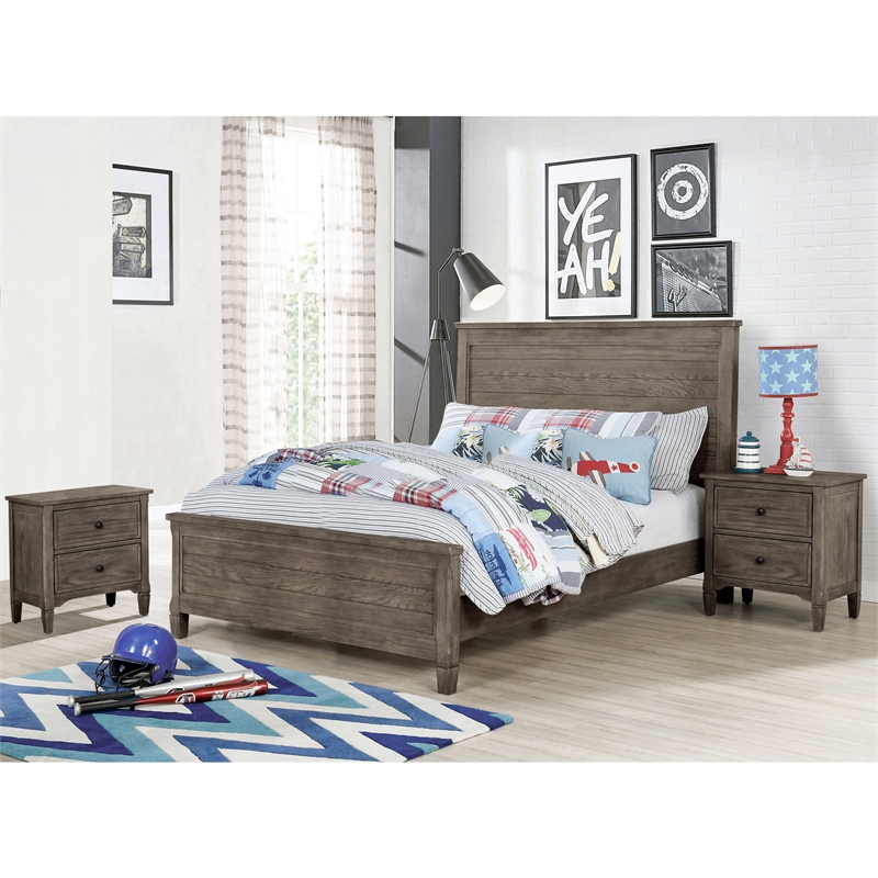 FOA Haed 3-Piece Gray Solid Wood Bedroom Set - Full + 2 Nightstands
