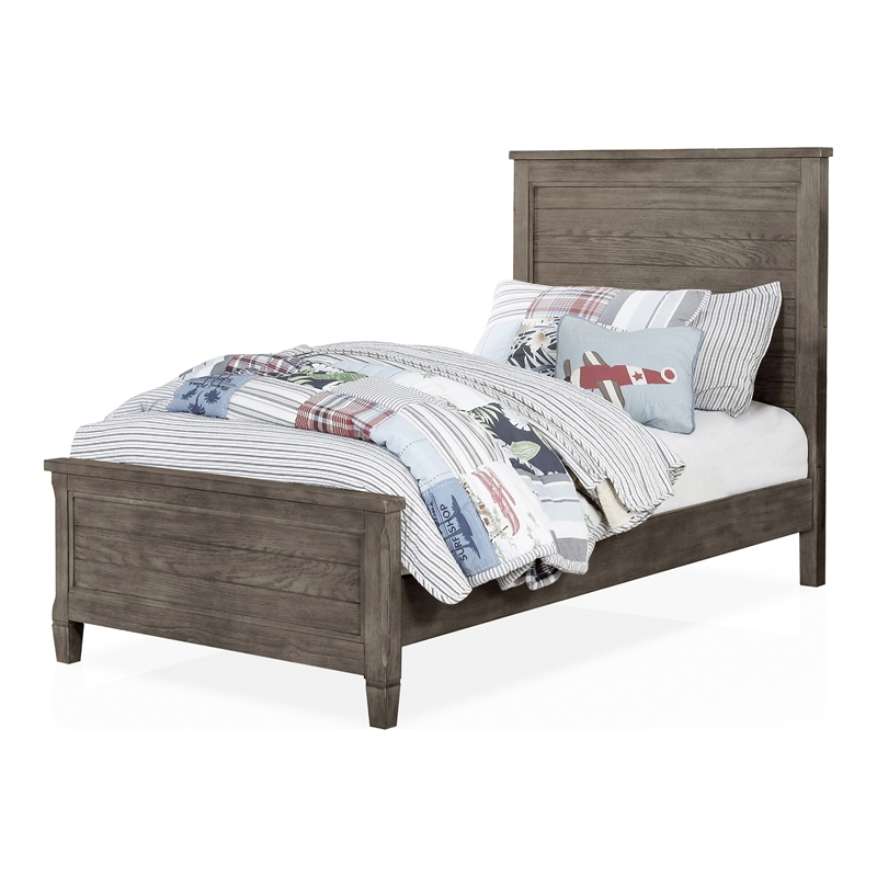 FOA Haed 3-Piece Gray Solid Wood Bedroom Set - Twin + 2 Nightstands