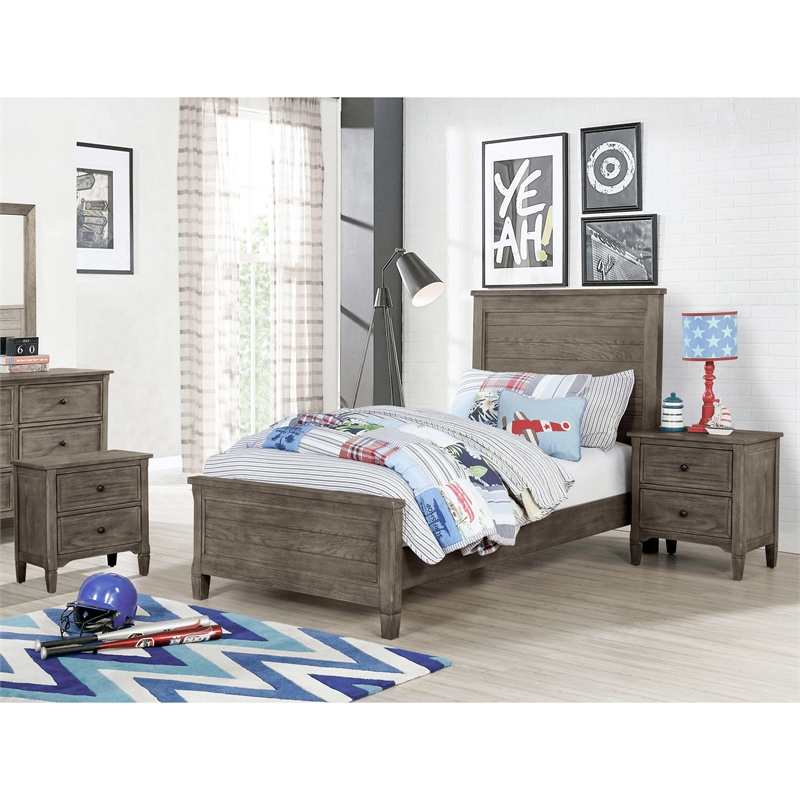 FOA Haed 3-Piece Gray Solid Wood Bedroom Set - Twin + 2 Nightstands