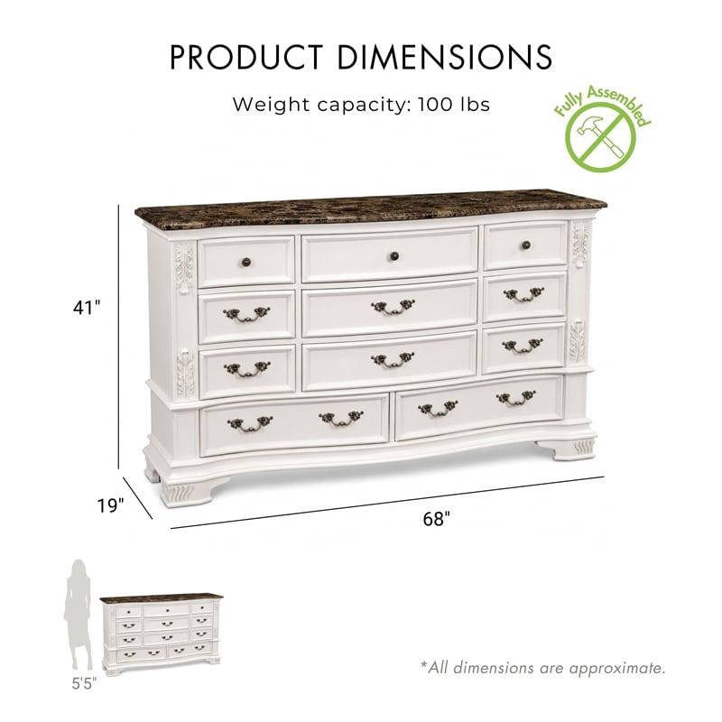 Furniture of America Kide 11-Drawer Solid Wood Dresser in Pear White
