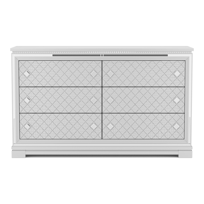 Furniture of America Chid 6-Drawer Solid Wood Dresser with Mirror in Silver