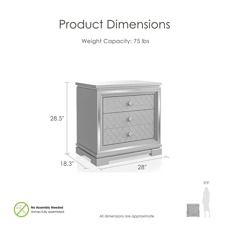 FOA Chid 3pc Silver Solid Wood Bedroom Set - King + 2 Nightstands