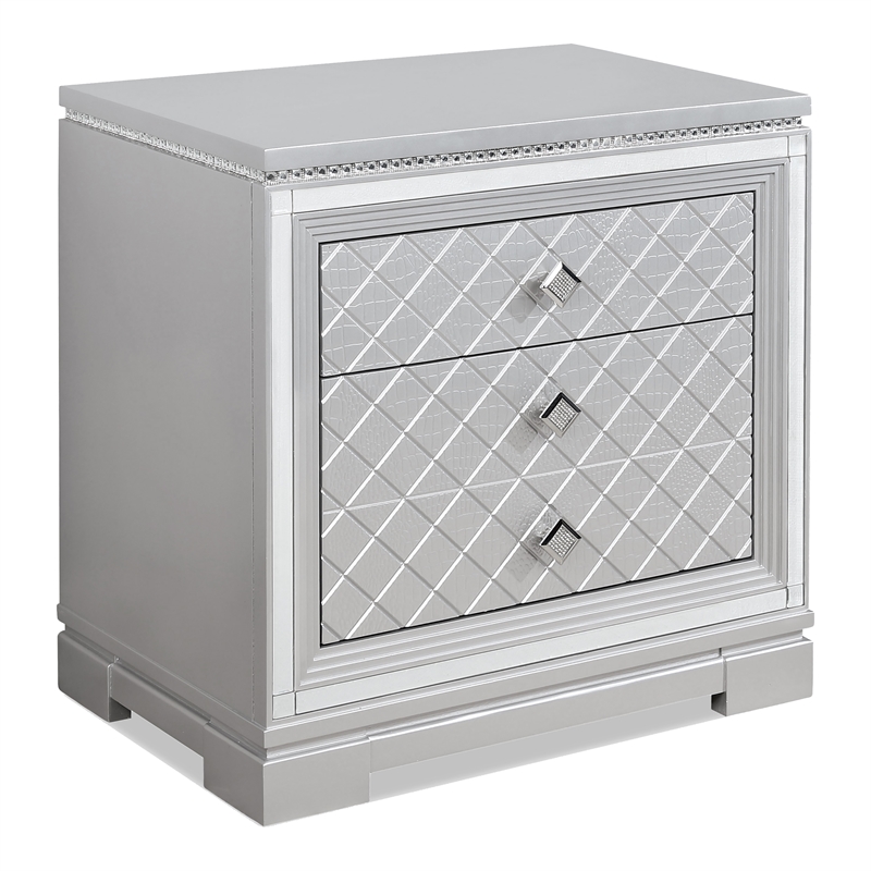 FOA Chid 5pc Silver Wood Bed Set - King + 2 Nightstands + Dresser + Mirror