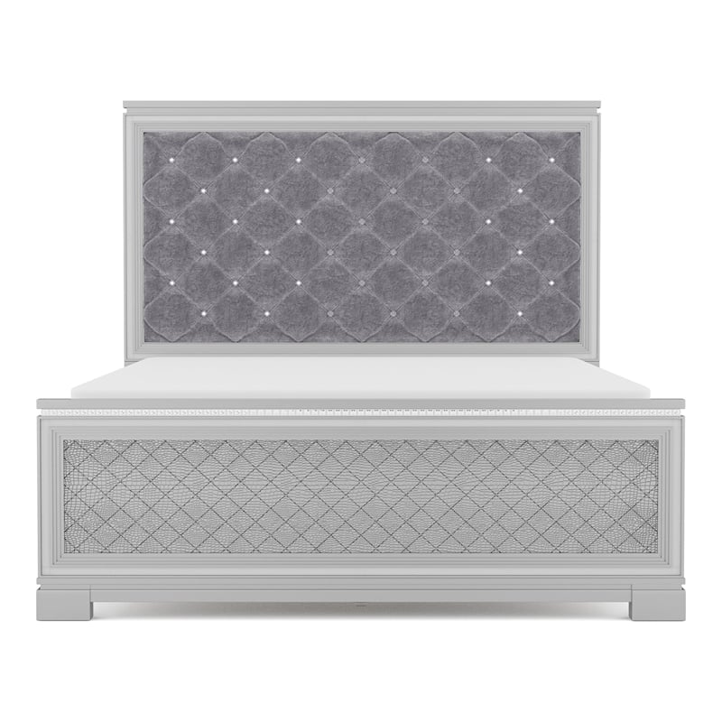 FOA Chid 5pc Silver Wood Bed Set - King + 2 Nightstands + Dresser + Mirror