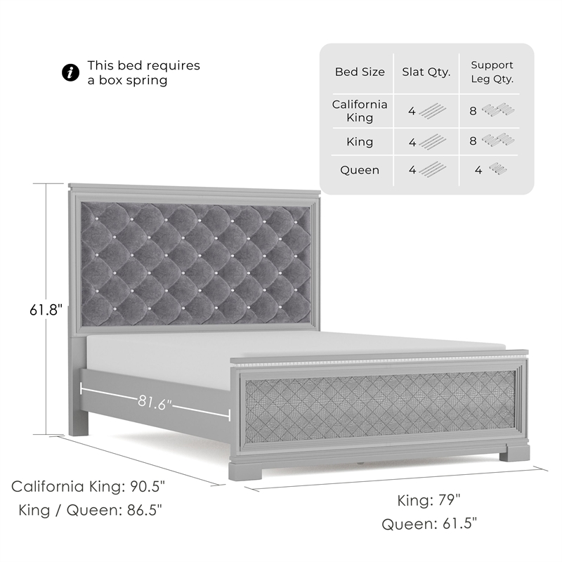 FOA Chid 3pc Silver Solid Wood Bedroom Set - Queen + 2 Nightstands