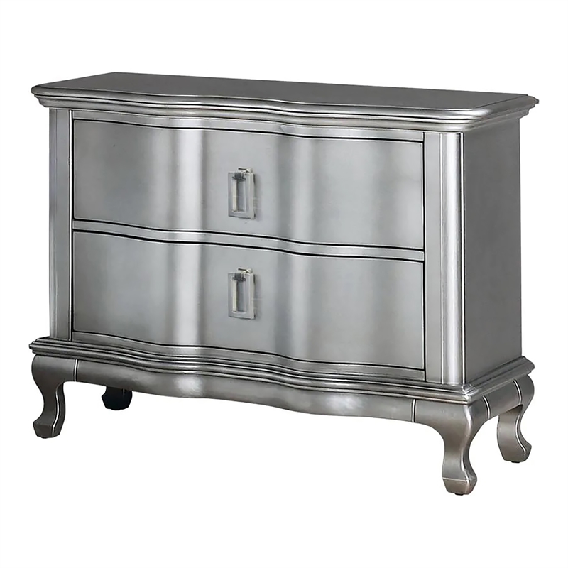 FOA Pappa 2pc Silver Solid Wood Bedroom Set - Nightstand and Chest