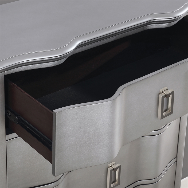 FOA Pappa 2pc Silver Solid Wood Bedroom Set - Nightstand and Chest