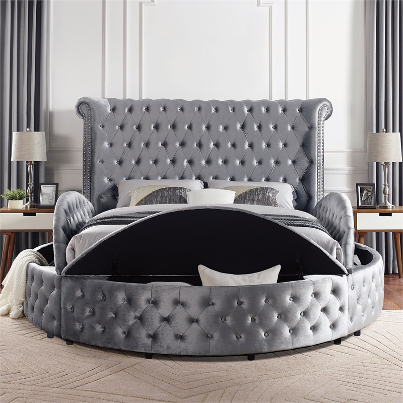 Furniture of America Vriam 3pc Gray Fabric Bedroom Set - Queen + 2 Nightstands