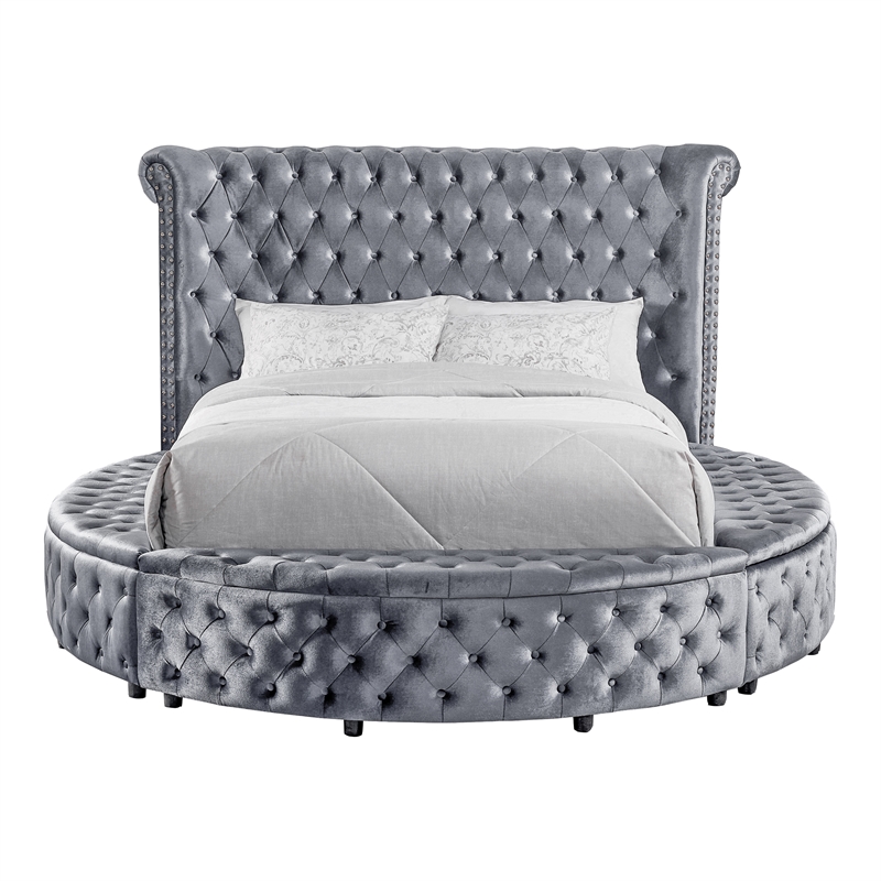 Furniture of America Vriam 3pc Gray Fabric Bedroom Set - Queen + 2 Nightstands
