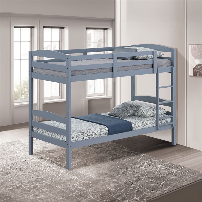 Furniture of America Sanfron Solid Wood Twin over Twin Bunk Bed in Gray