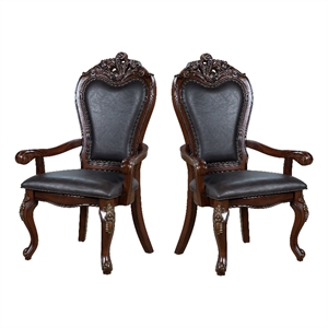 Furniture of America Albernit Faux Leather Arm Chairs in Dark Cherry (Set of 2)