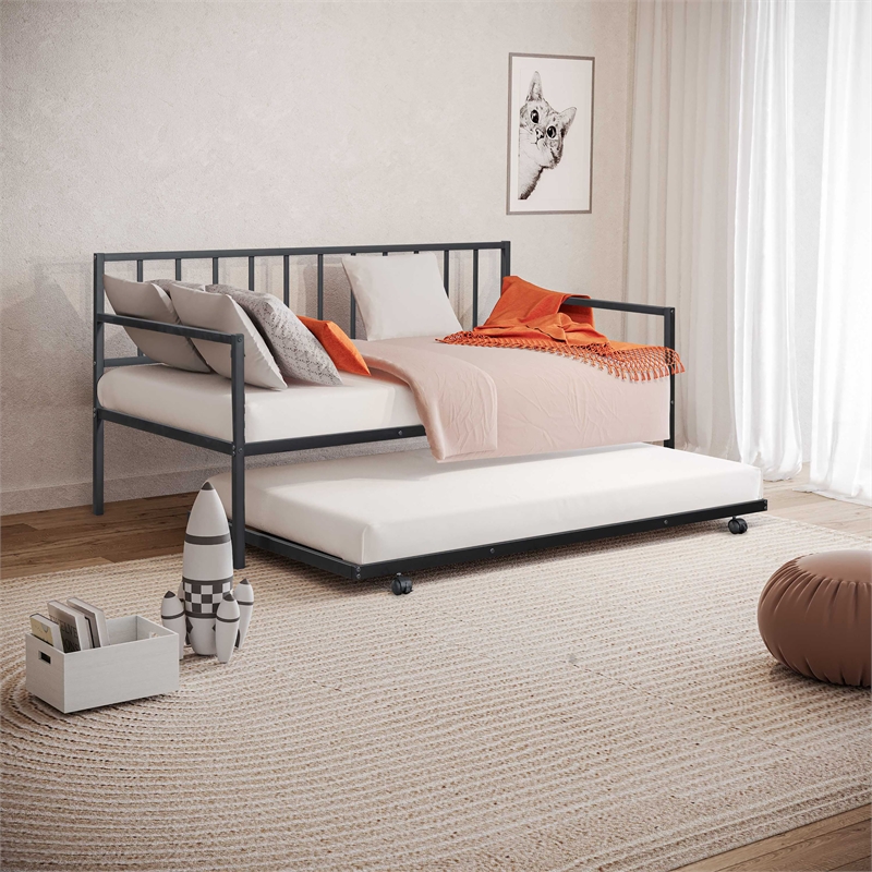 Furniture of America Malady Metal Daybed with Trundle in Black