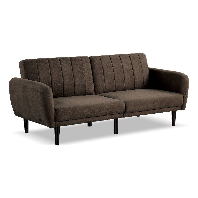 Furniture of America Kittle Fabric Padded Futon Sofa with USB Ports in Brown
