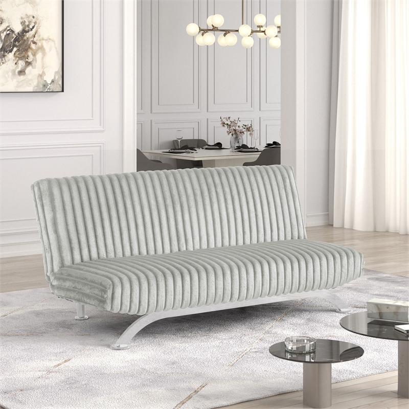 Furniture of America Sturon Upholstered Fabric Futon Sofa Bed in Light Gray