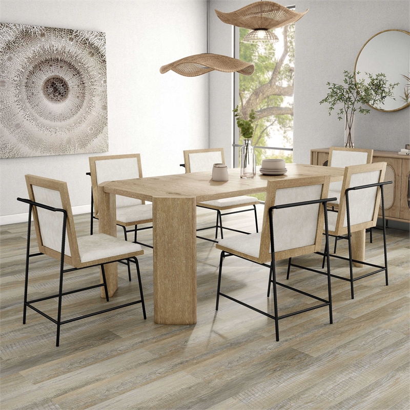 Furniture of America Hallond Solid Wood 7-Piece Dining Set in Oak