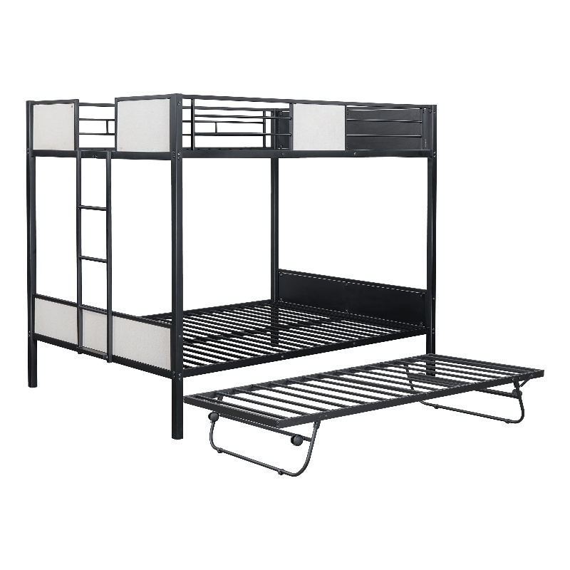 Furniture of America Anella 2pc Metal Full Bunk Bed with Trundle Set in Black