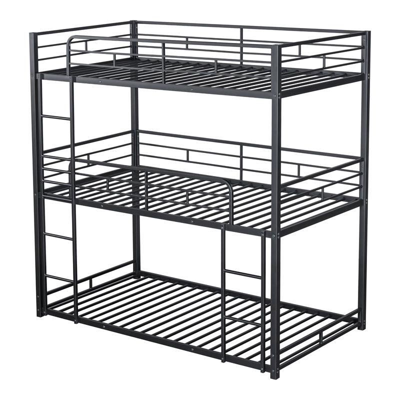 Furniture of America Wilsin Metal Triple Twin Bunk Bed with Ladders in Black