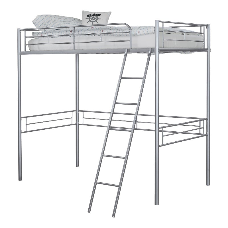 Furniture of America Irona Metal Twin Loft Bed with Angled Ladder in Silver