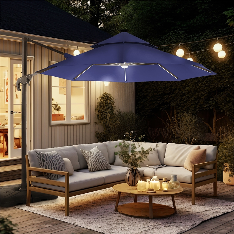 Furniture of America Pallend Aluminum LED 10' Double Top Round Umbrella in Blue