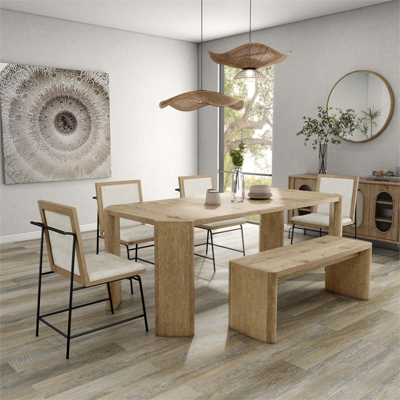 Furniture of America Hallond Solid Wood 6-Piece Dining Set with Bench in Oak