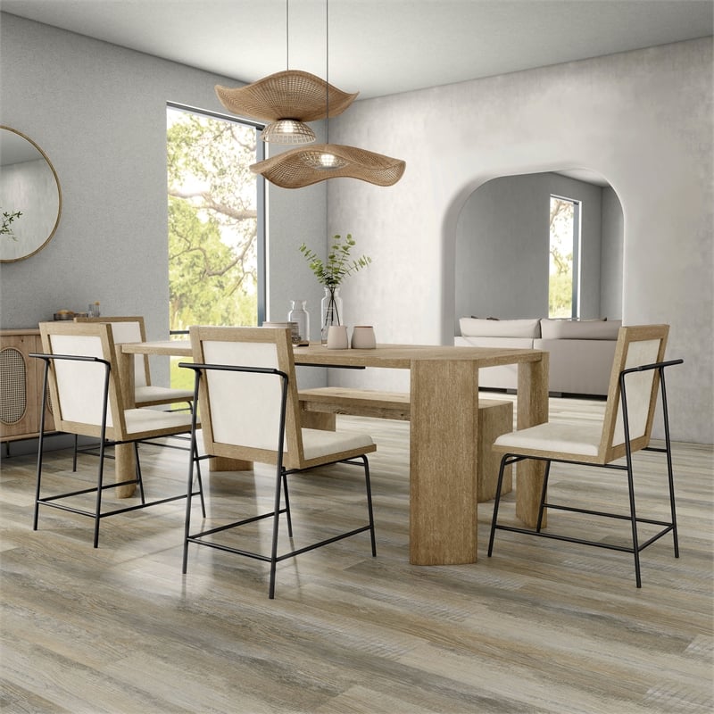 Furniture of America Hallond Solid Wood 6-Piece Dining Set with Bench in Oak