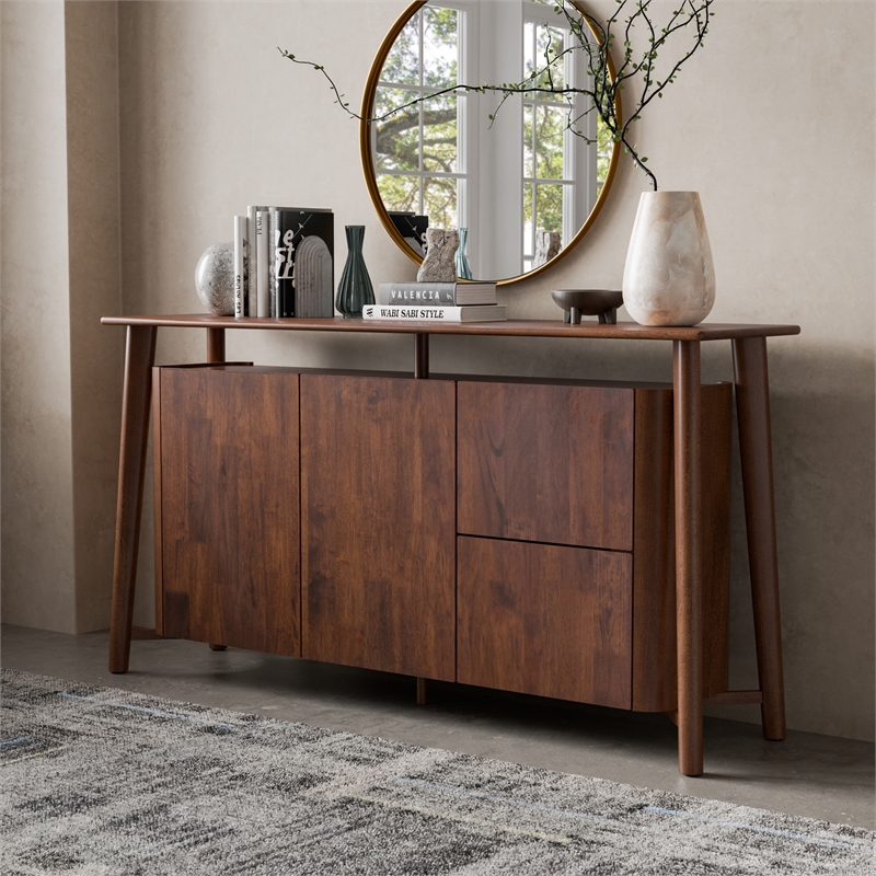 Furniture of America Pradan Solid Wood 2-Drawer Server in Rich Walnut