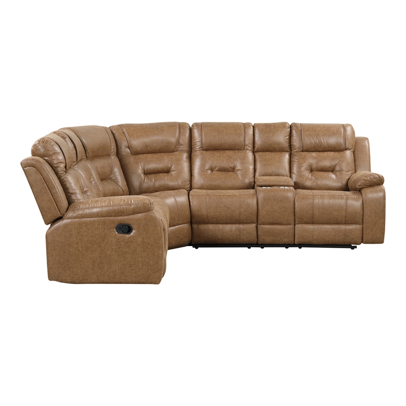 Furniture of America Ranshell Faux Leather Storage Sectional in Brown