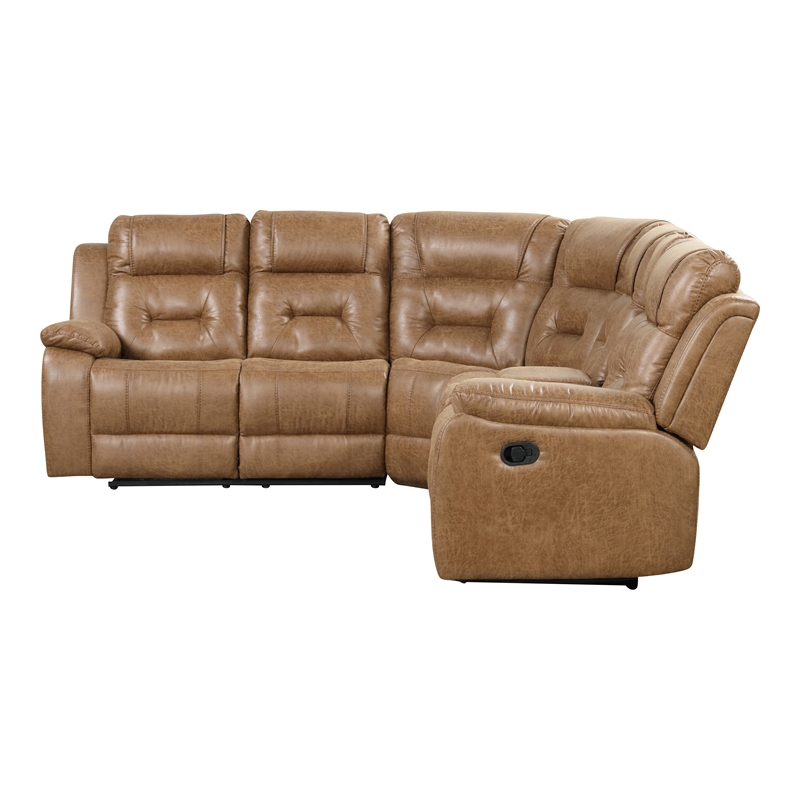 Furniture of America Ranshell Faux Leather Storage Sectional in Brown