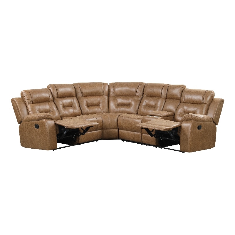 Furniture of America Ranshell Faux Leather Storage Sectional in Brown