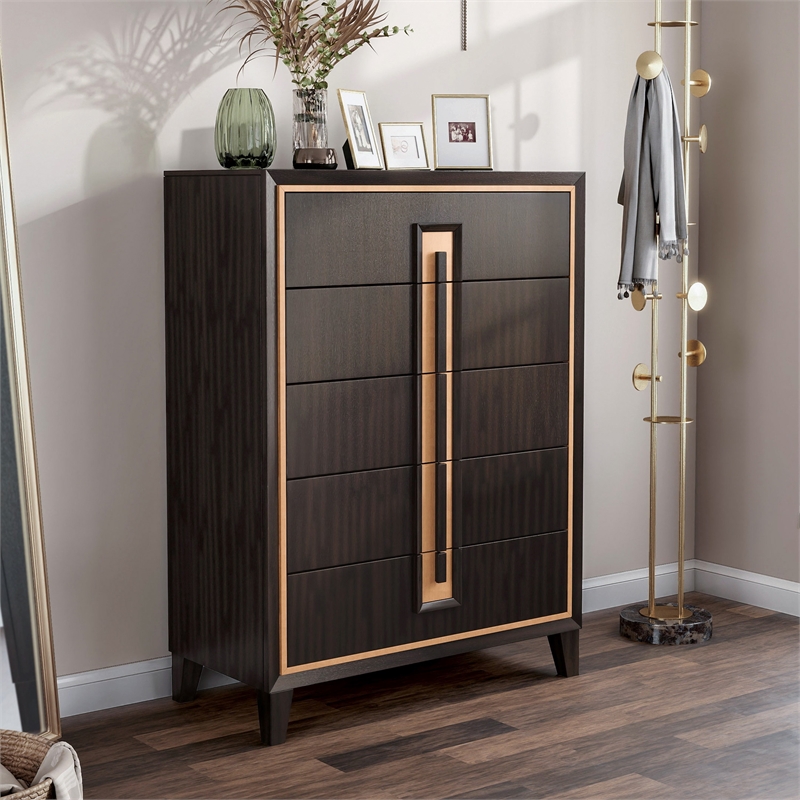 Furniture of America Wenton 5-Drawer Solid Wood Chest in Espresso