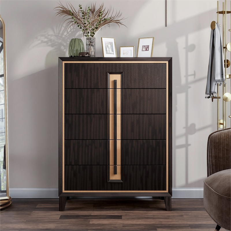 Furniture of America Wenton 5-Drawer Solid Wood Chest in Espresso