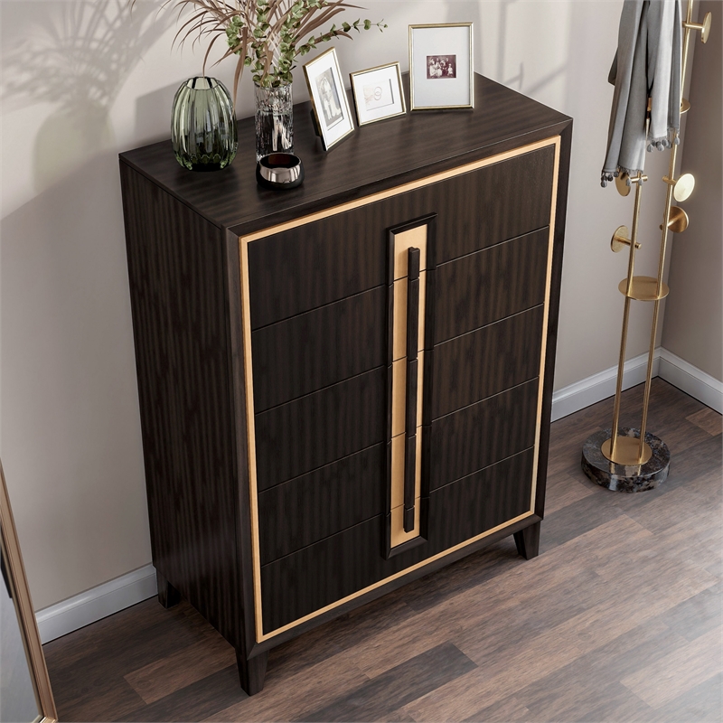 Furniture of America Wenton 5-Drawer Solid Wood Chest in Espresso