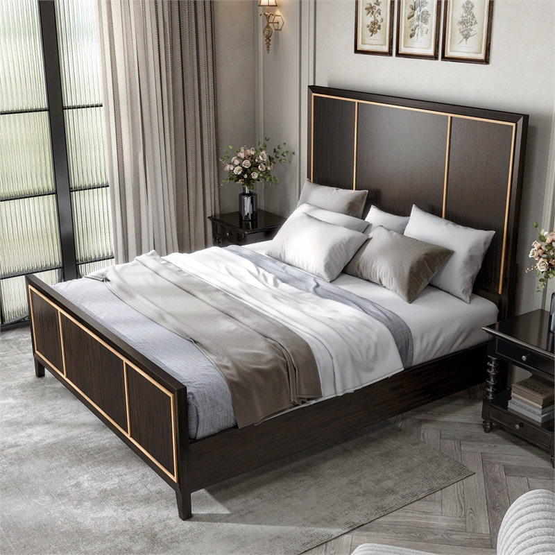 Furniture of America Wenton Panel Solid Wood Queen Bed in Espresso