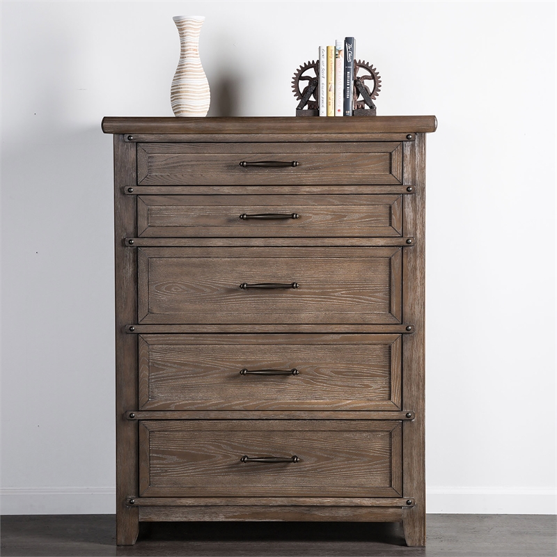 Furniture of America Saides 5-Drawer Solid Wood Chest in Brown