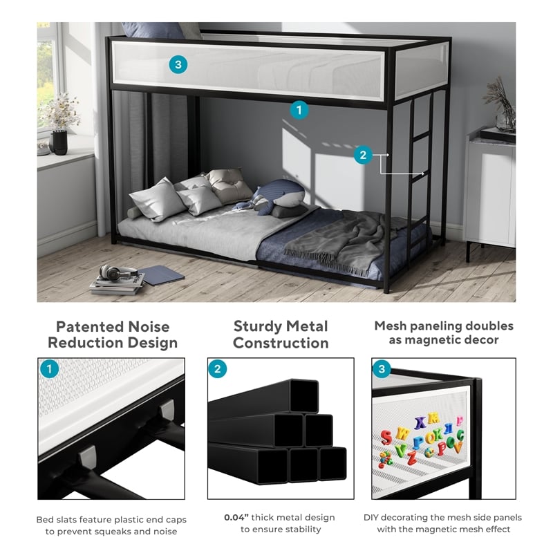 Furniture of America Druman Iron Twin over Twin Bunk Bed in Black