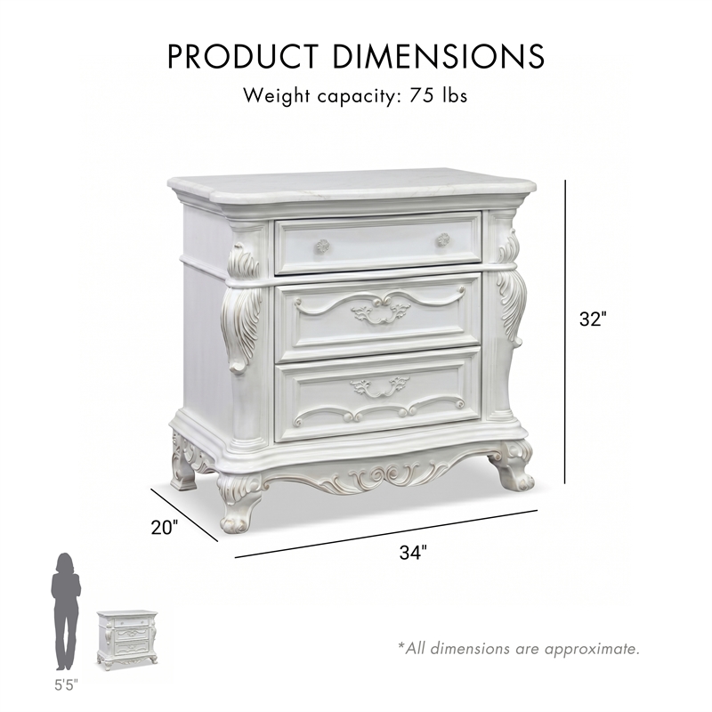 Furniture of America Elloise 3-Drawer Solid Wood Nightstand in White