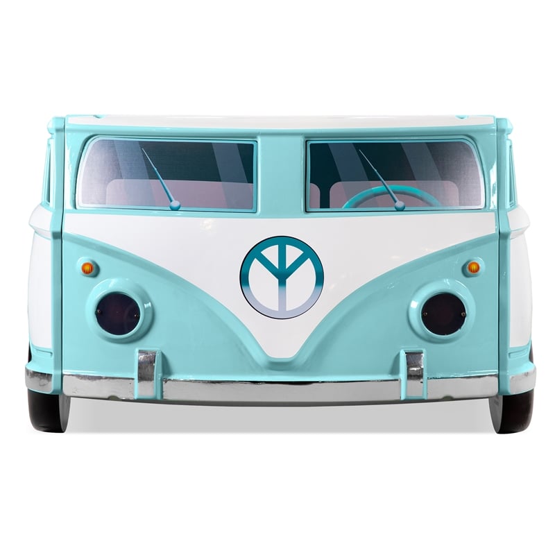 Furniture of America Shelline Peace Bus Wood Twin Kid Bed with LED in Teal
