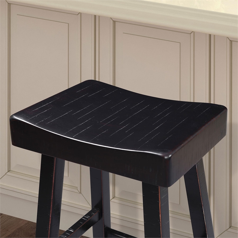 Furniture of America Fuller Solid Wood Saddle 24-inch Stools in Black (Set of 2)