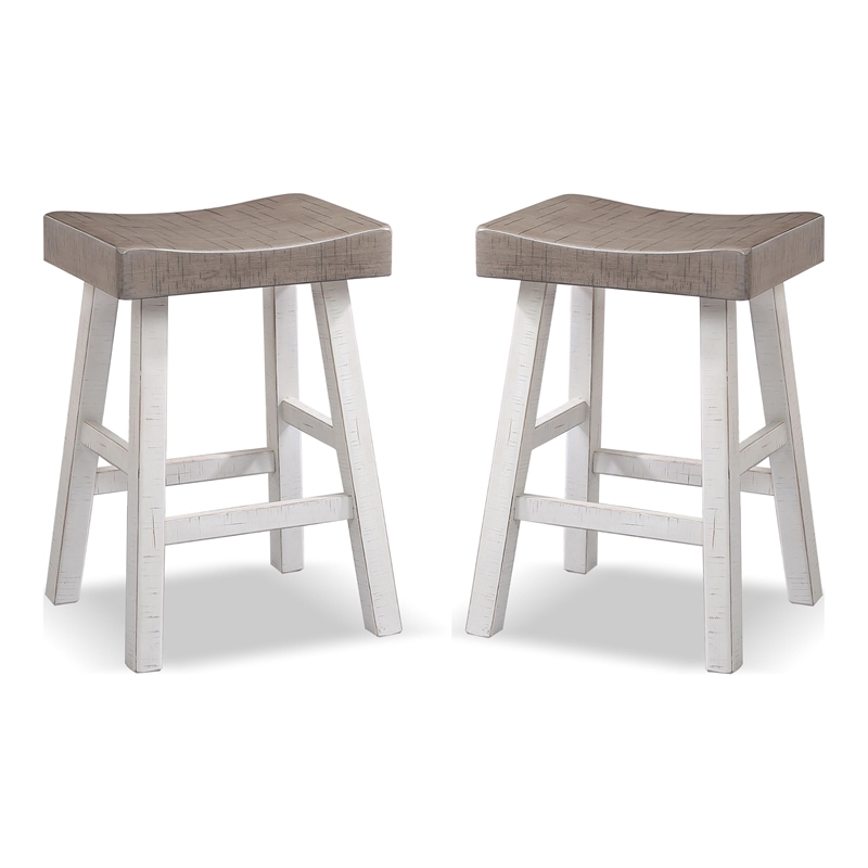 Furniture of America Fuller Solid Wood Saddle 24-inch Stools in Gray (Set of 2)