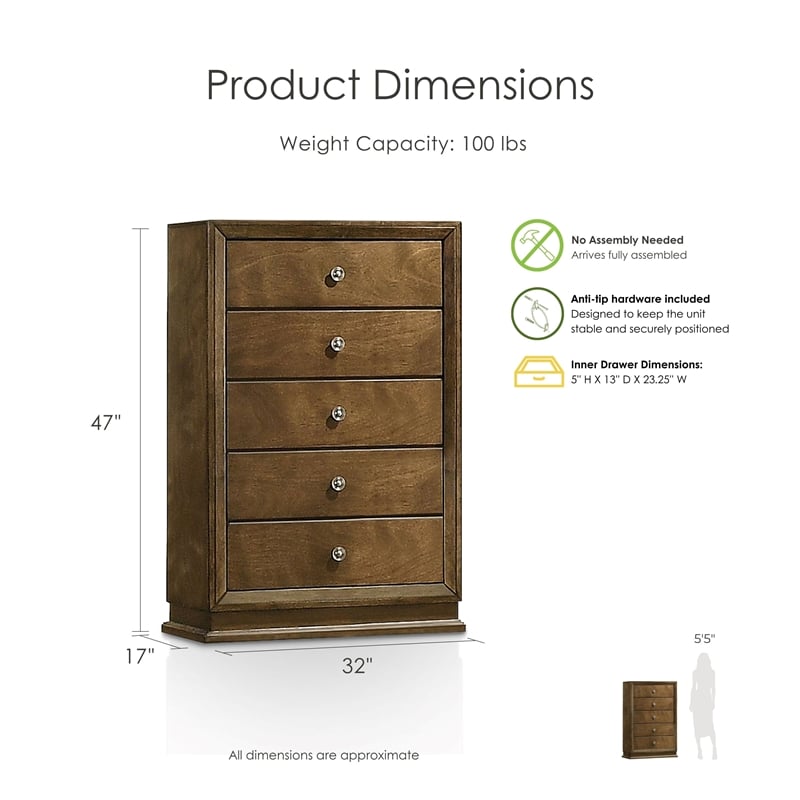 Furniture of America Nellam English Dovetail Drawers Wood Chest in Walnut